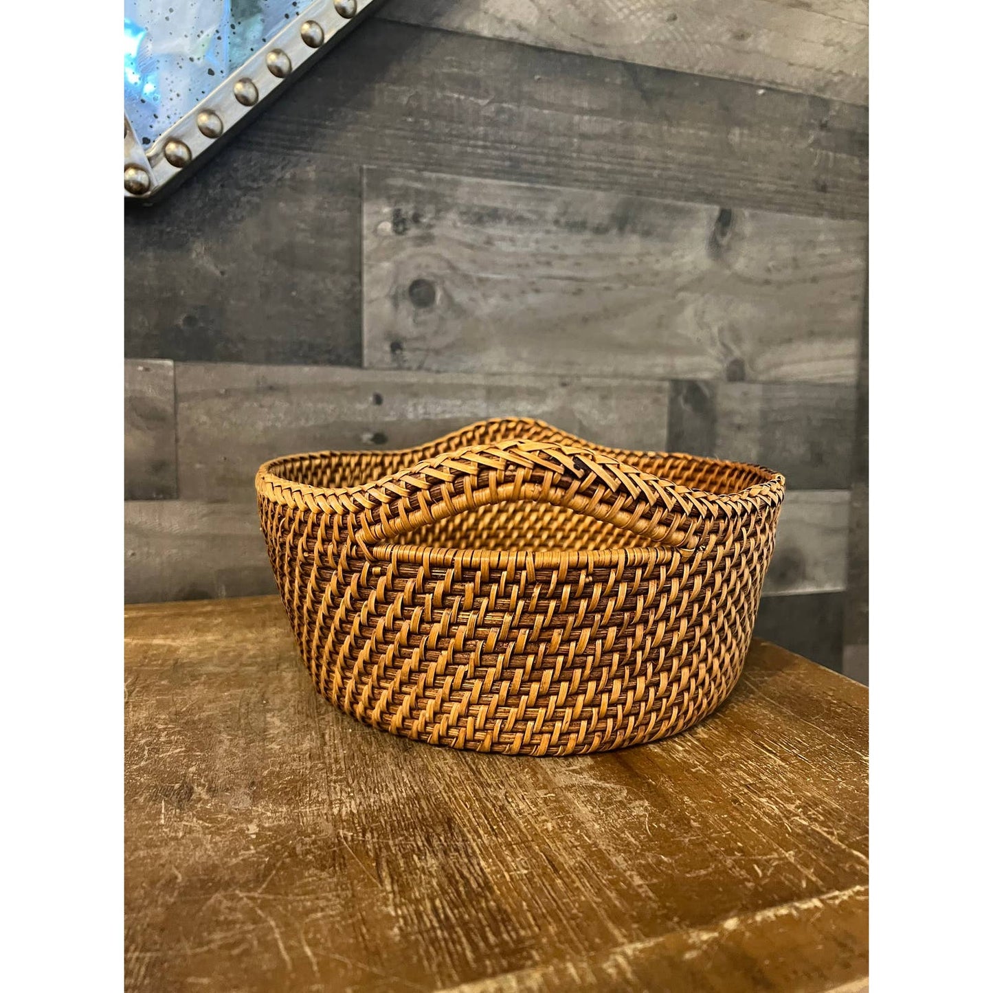 Woven rattan handled basket - bread basket - fruit basket