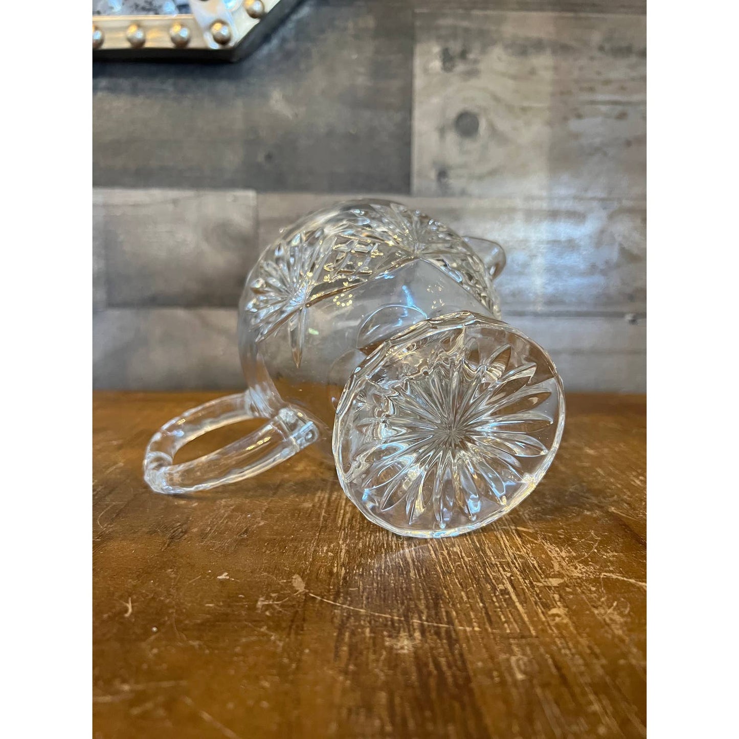 Vintage heavy crystal cut to clear pedestal gravy boat