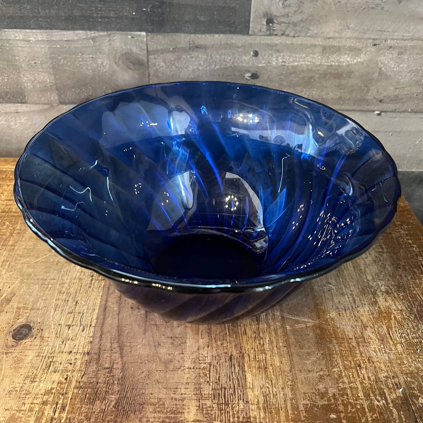 Large cobalt blue glass serving bowl