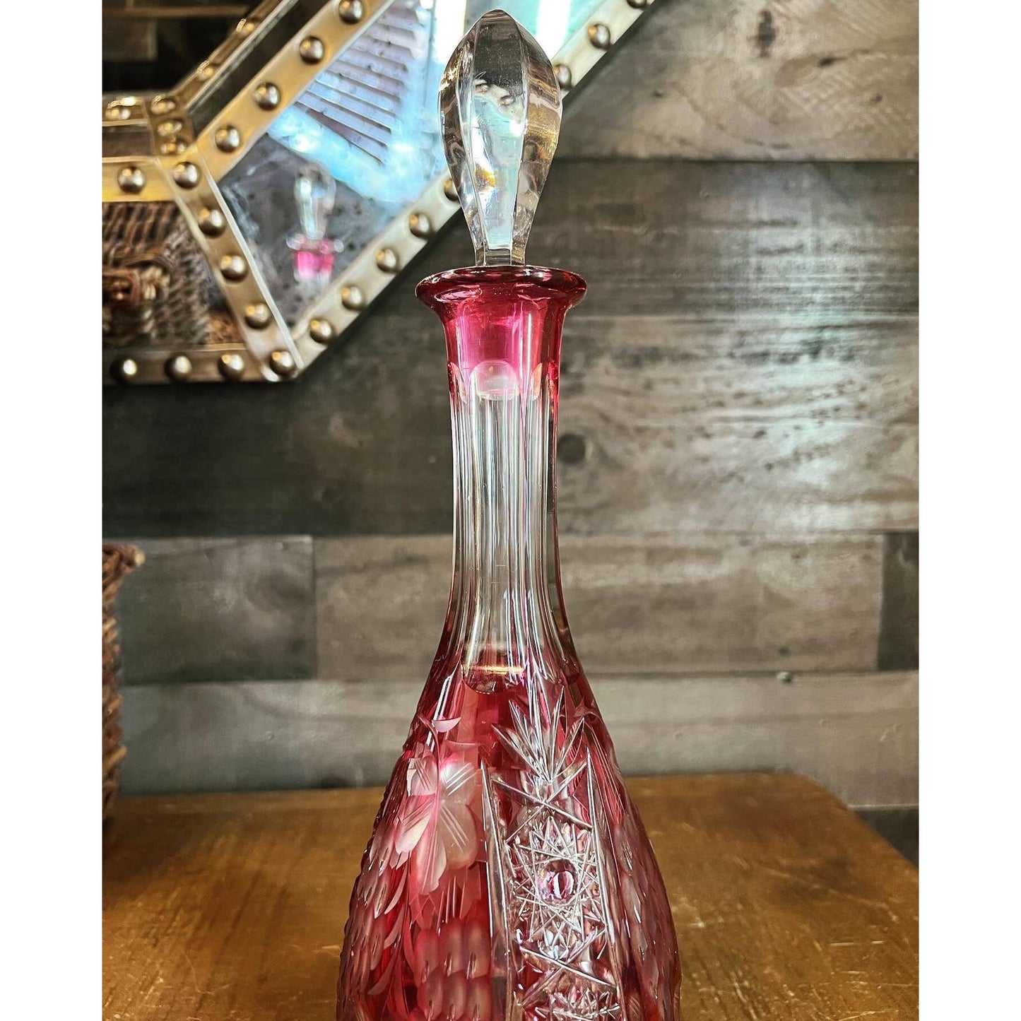 Ruby red cranberry crystal cut to clear Nachtmann decanter