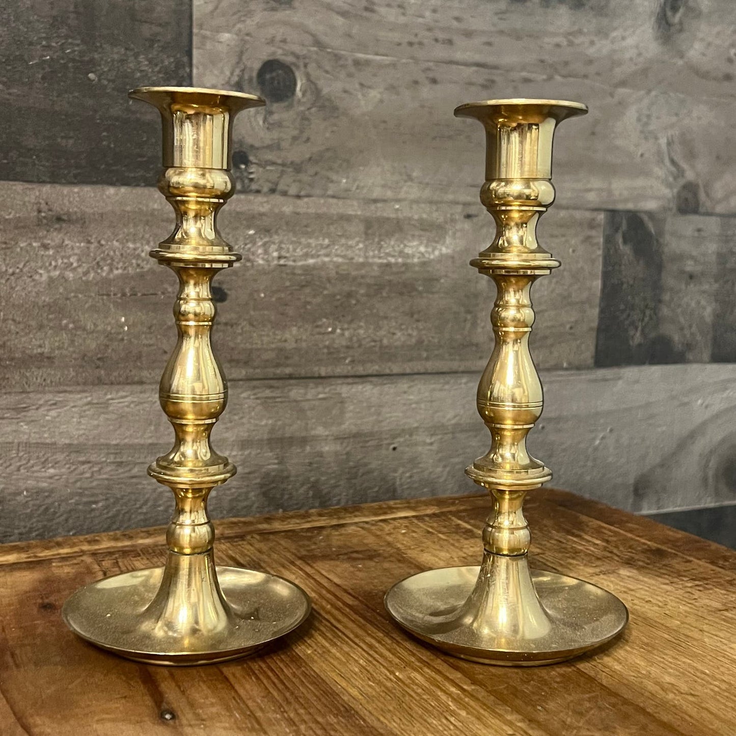 Vintage Pair of Brass Candlestick Holders