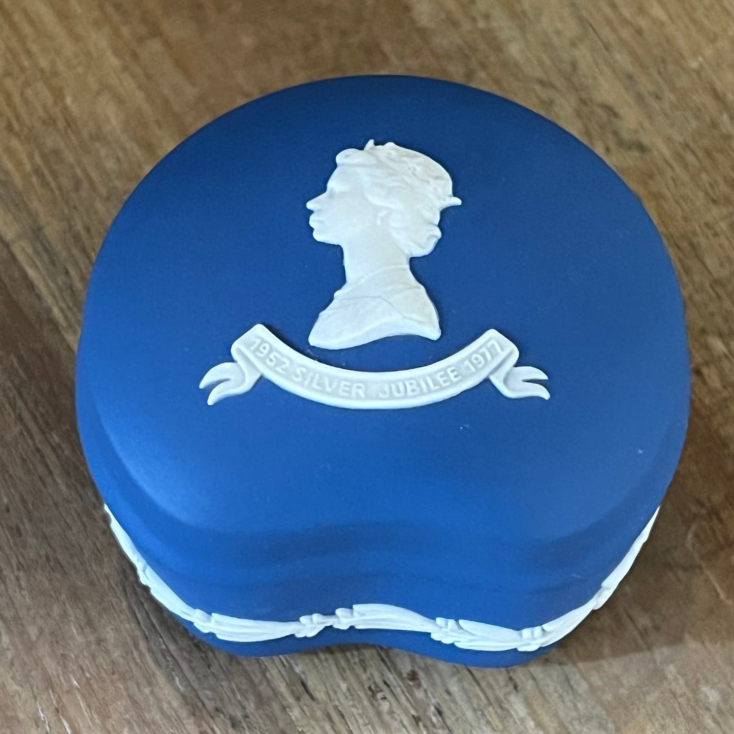 Wedgwood Blue Jasperware 1952 Silver Jubilee 1977 Trinket Box - Ring Dish