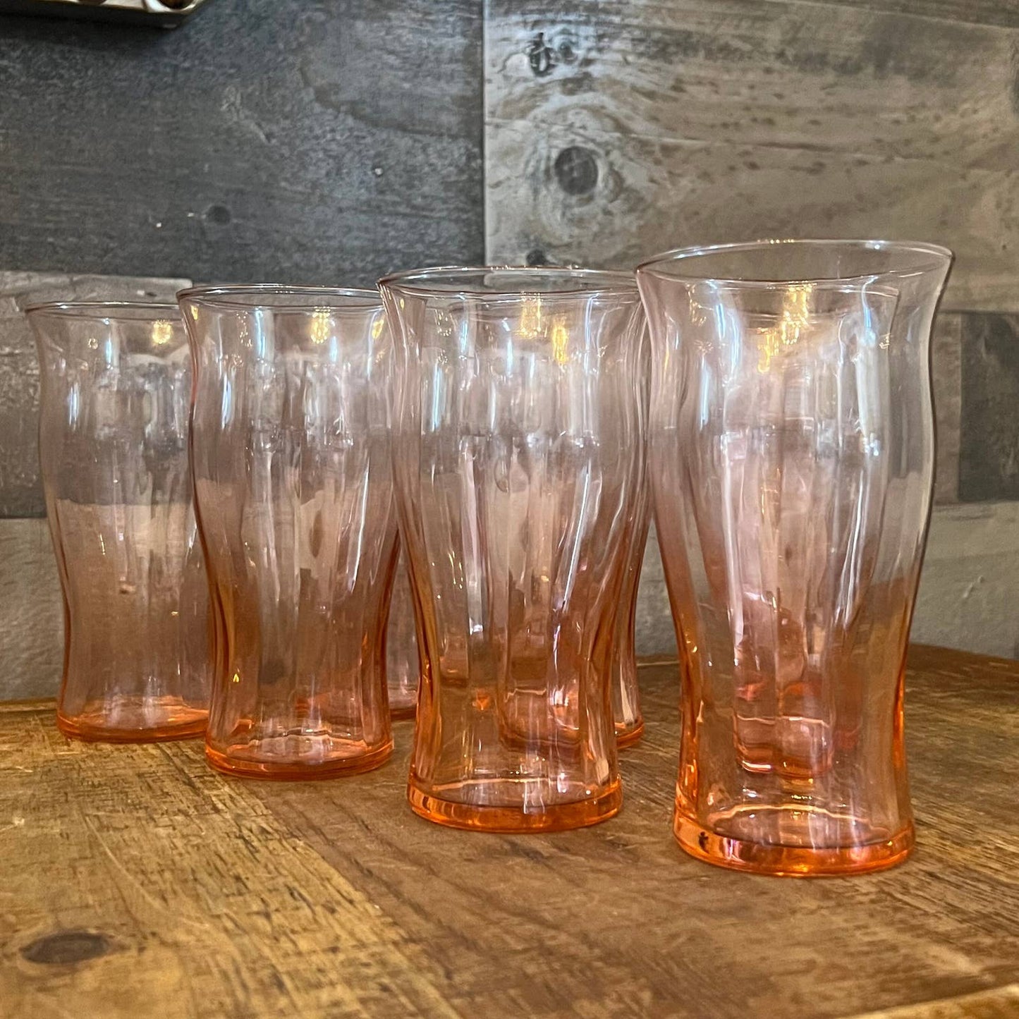 Vintage set of 10 pink depression glass tall tumblers - juice glasses
