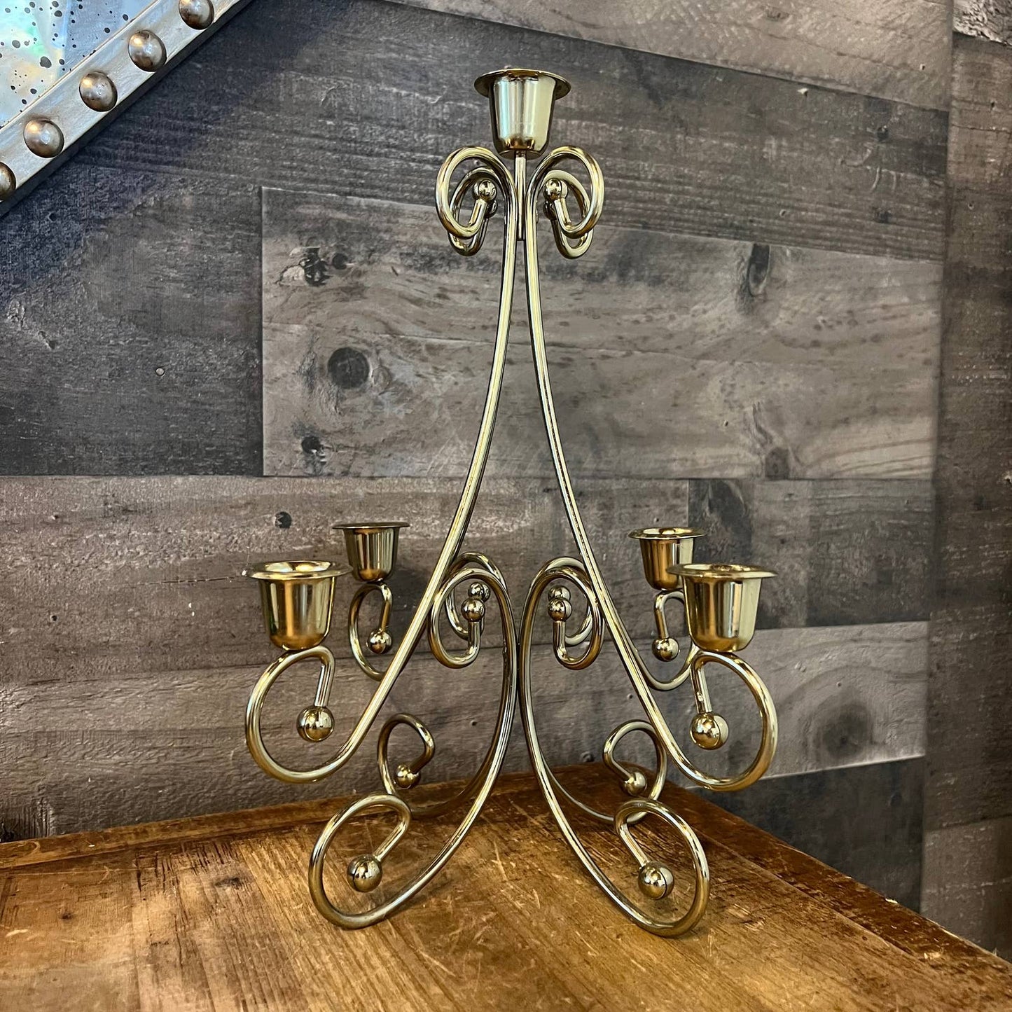 Vintage brass 5 candlestick candelabra candle holder - table centerpiece