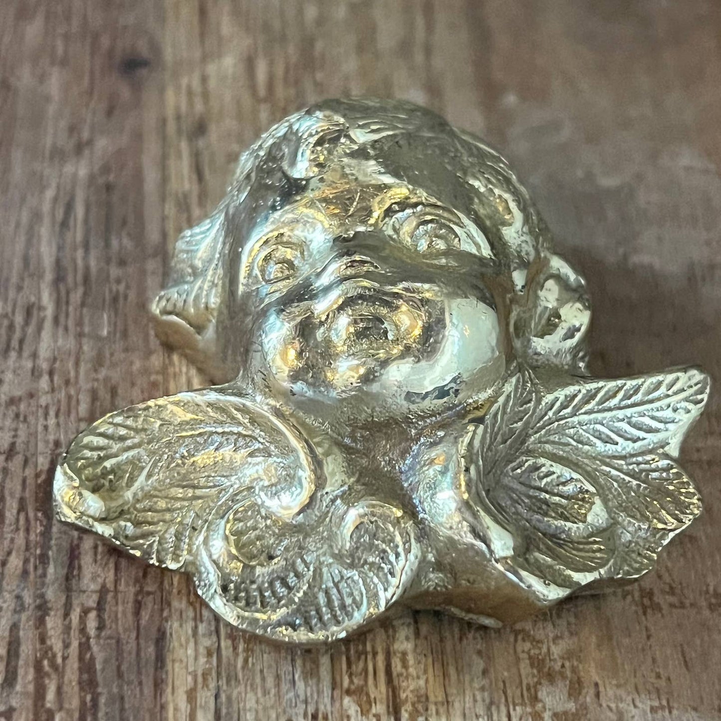Vintage petite brass cherub angel face wall decor