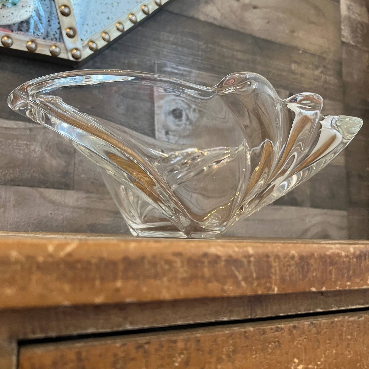 Vintage Waltherglas large art deco clear glass swirl bowl - made in Germany