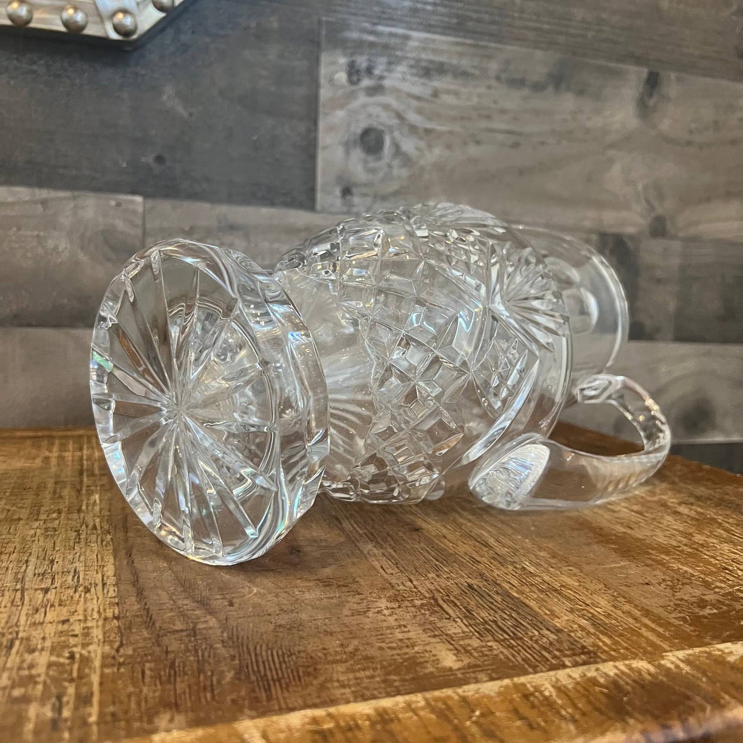 Large vintage handled crystal pitcher