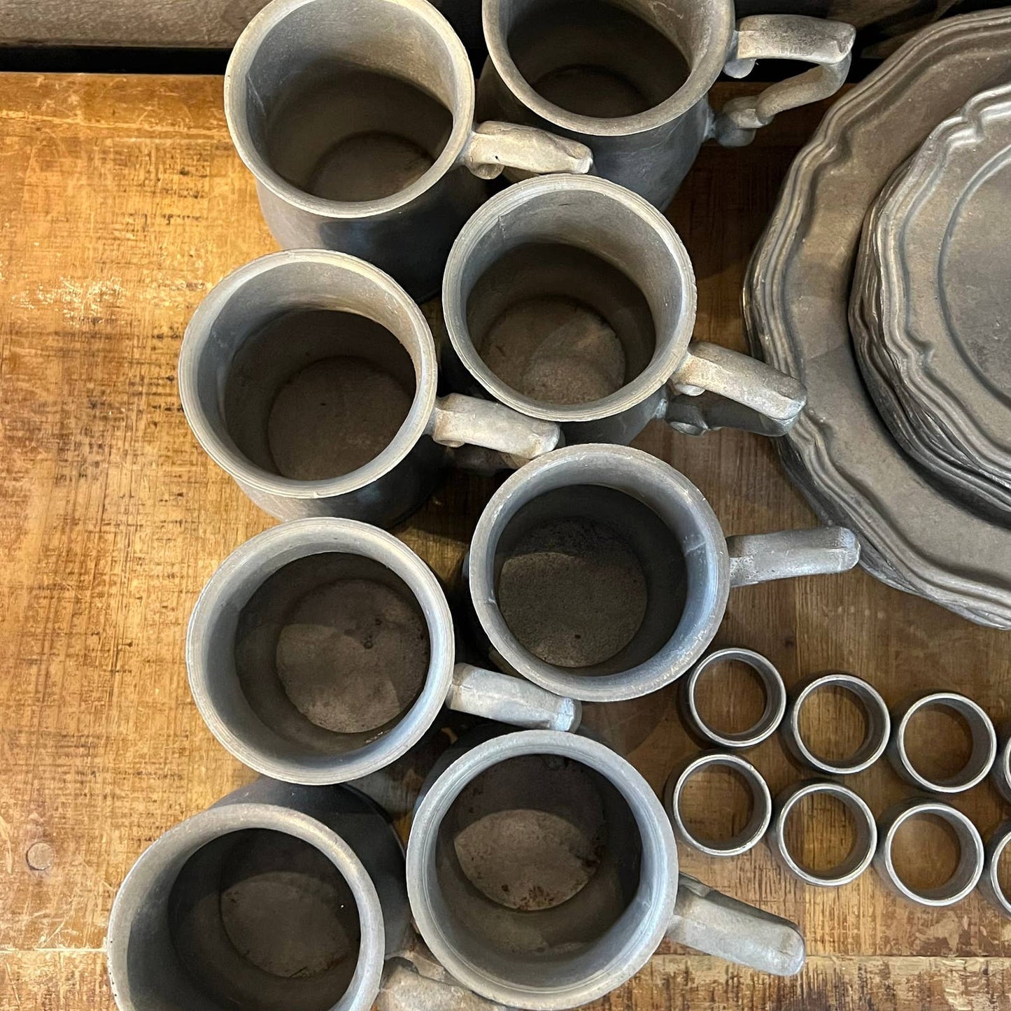 Vintage pewter dinnerware - pewter serveware - pewter mugs - pewter dinner plates - pewter salad plates