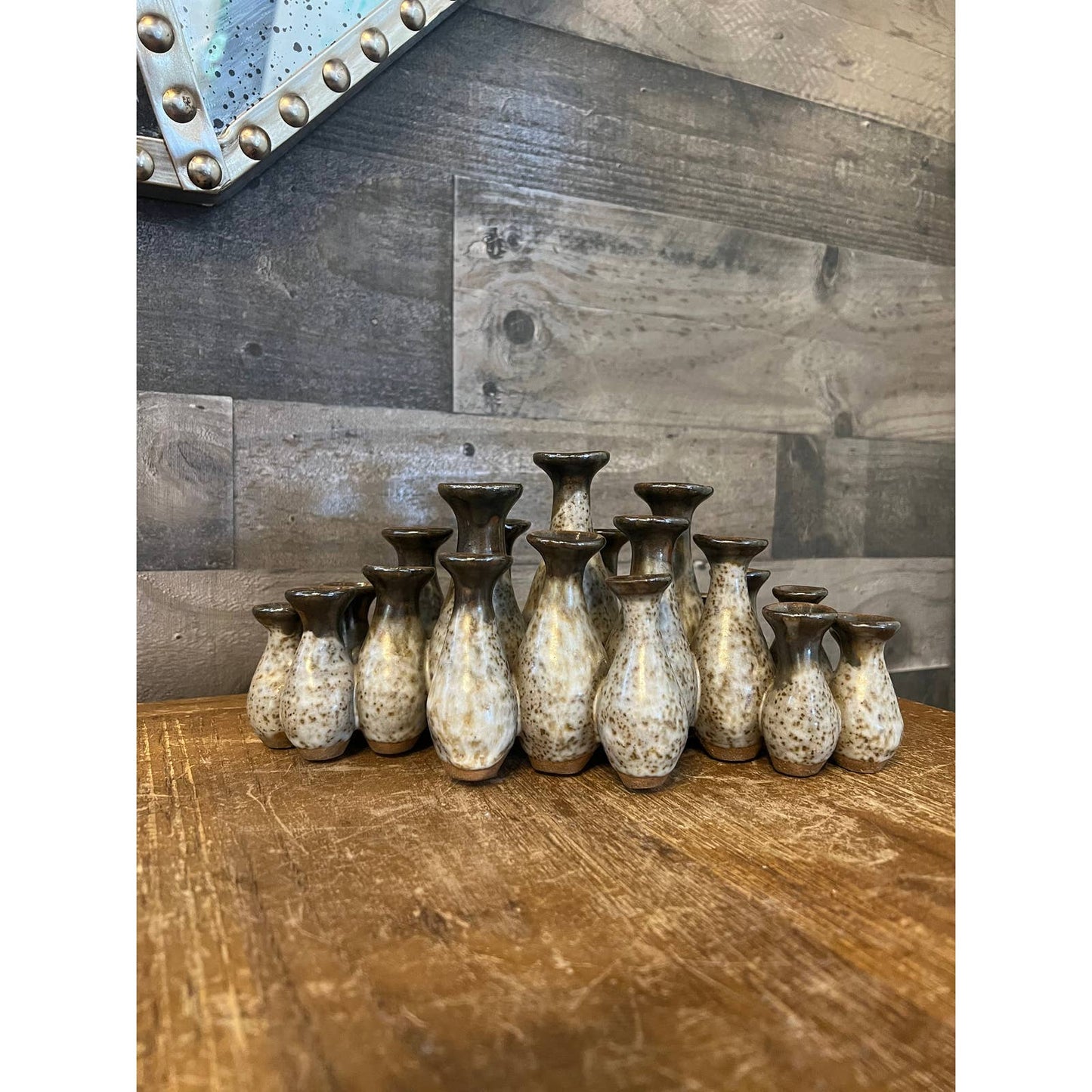 Vintage ceramic glazed dipped pottery cluster bud vase vessel
