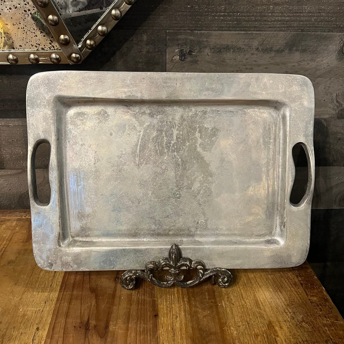 Pottery Barn Aged Silver Tone Handled Rectangular Tray