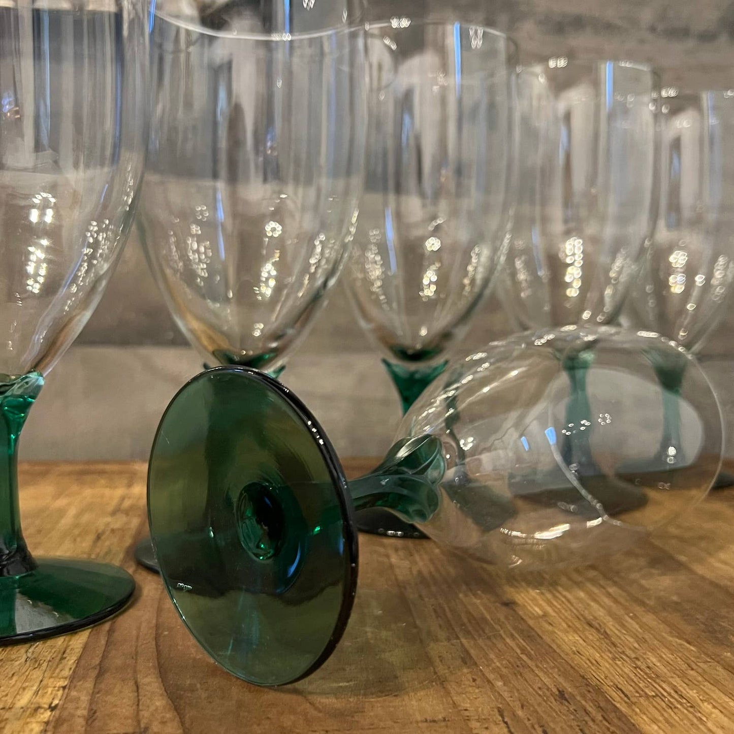 Libbey Glass Domaine Green Juniper stem clear glass goblets - iced tea glasses - set of 5