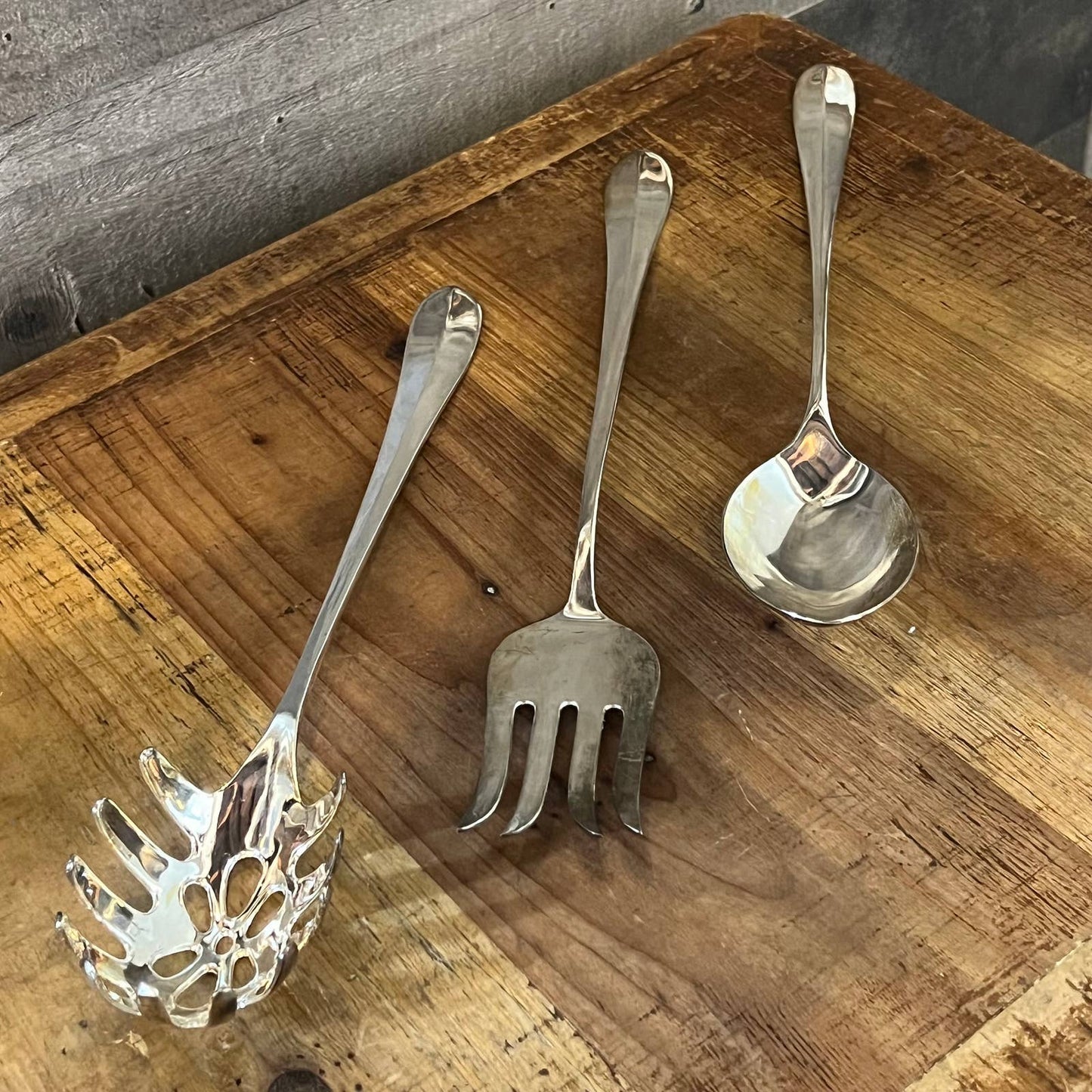 Studio Silversmiths silverplated cooking utensils - set of 3 - pasta spoon, serving spoon, serving fork