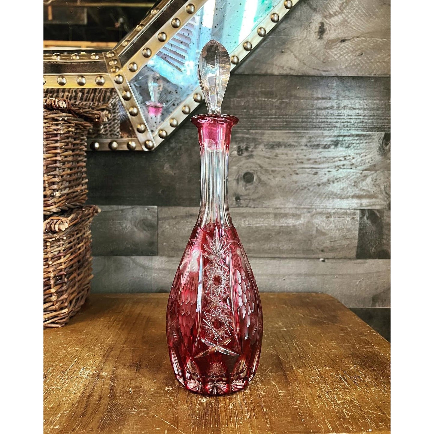 Ruby red cranberry crystal cut to clear Nachtmann decanter