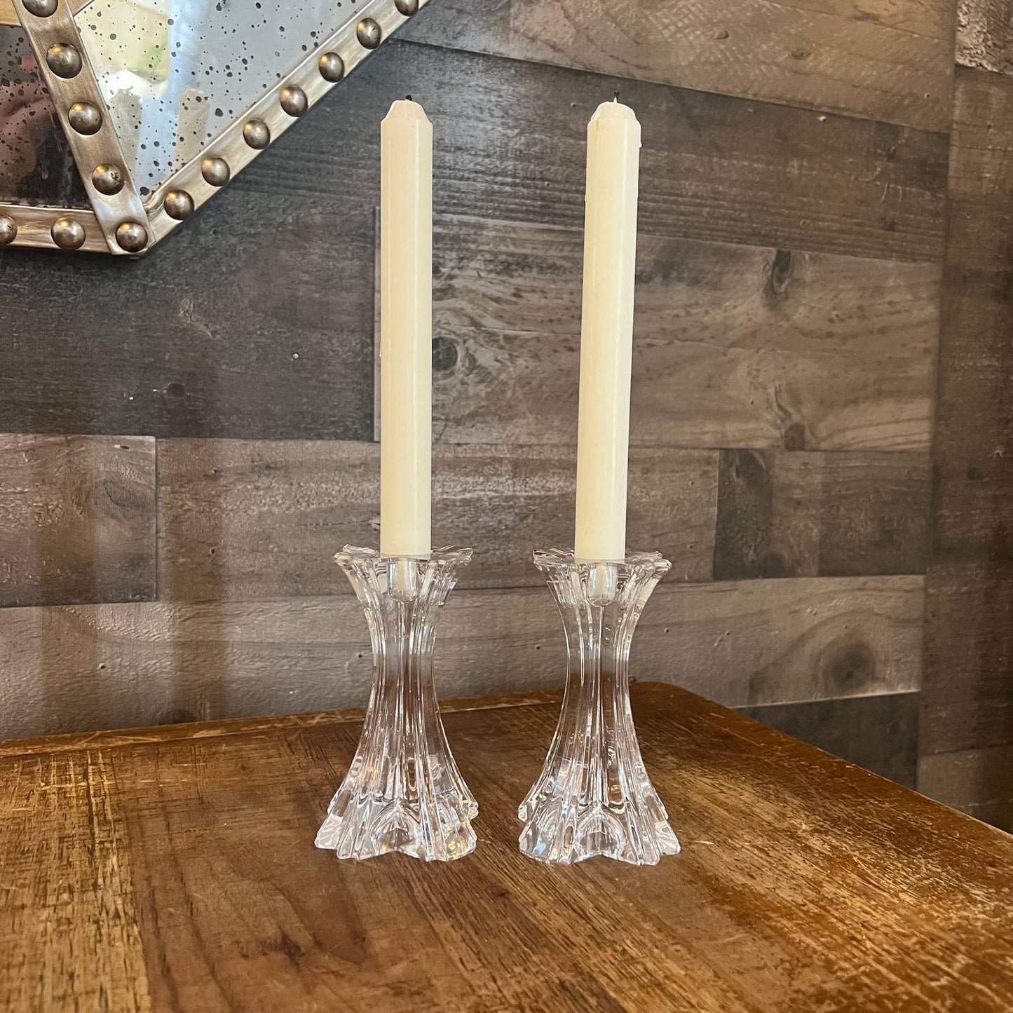 Pair of heavy crystal candlestick holders