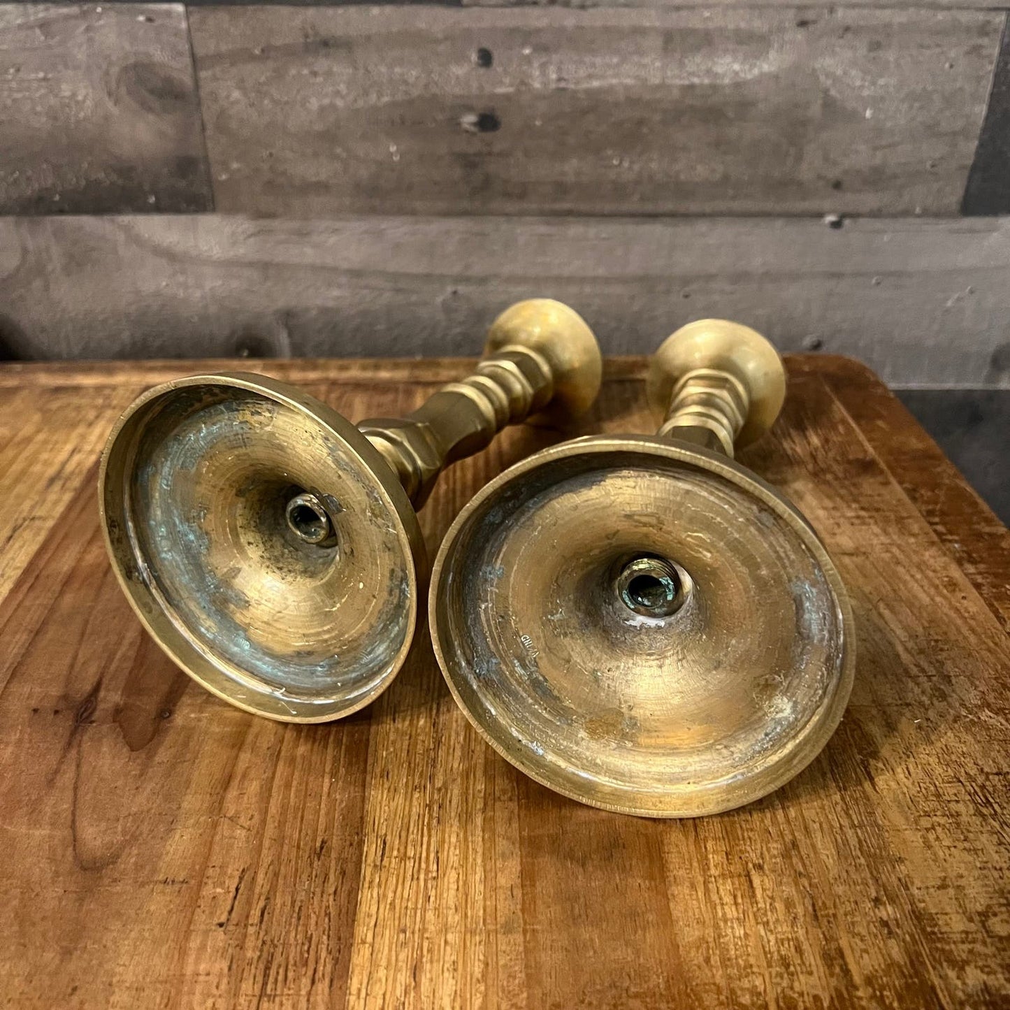 Vintage Pair of Brass Candlestick Holders