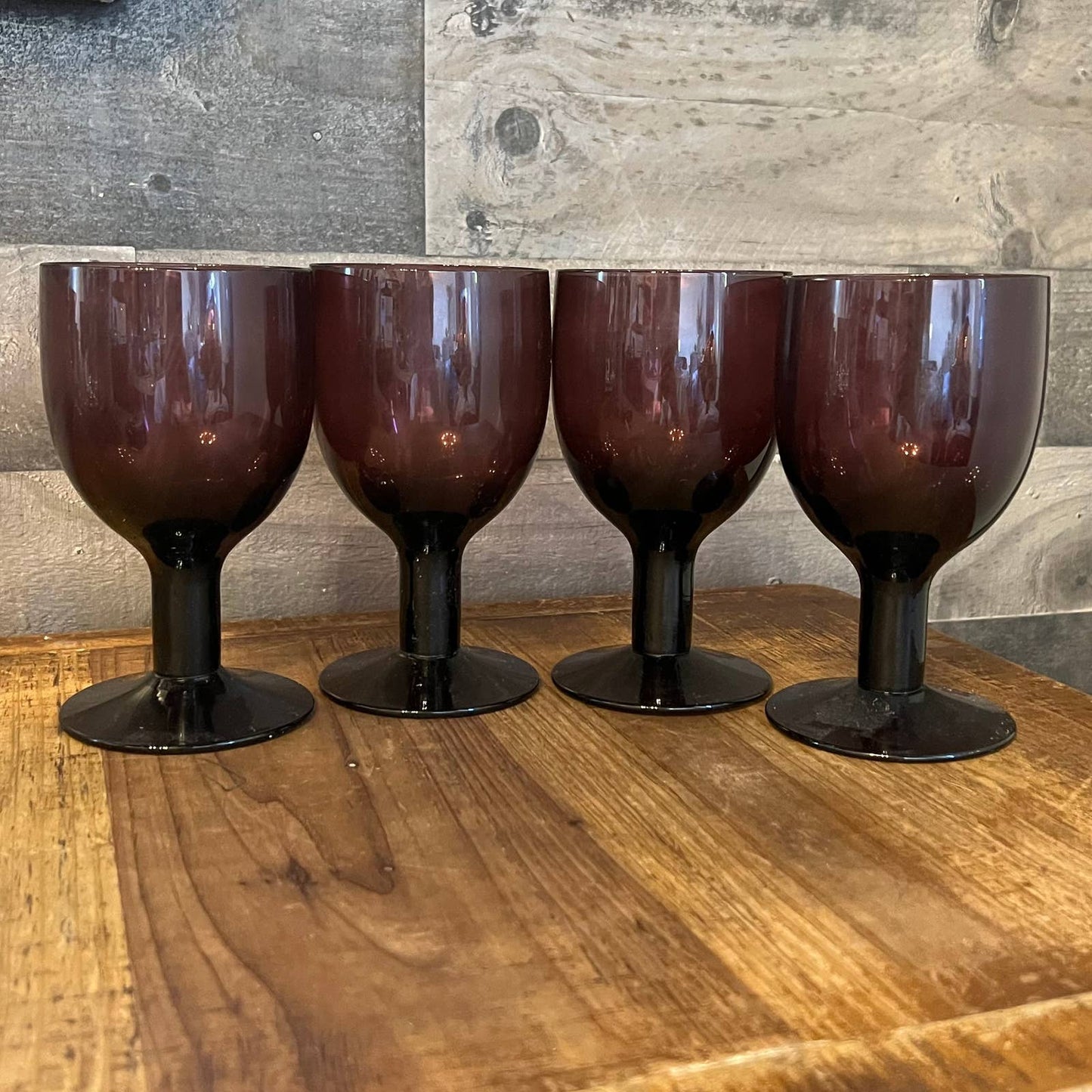 Mid Century amethyst glass thick stem wine glasses - set of 4
