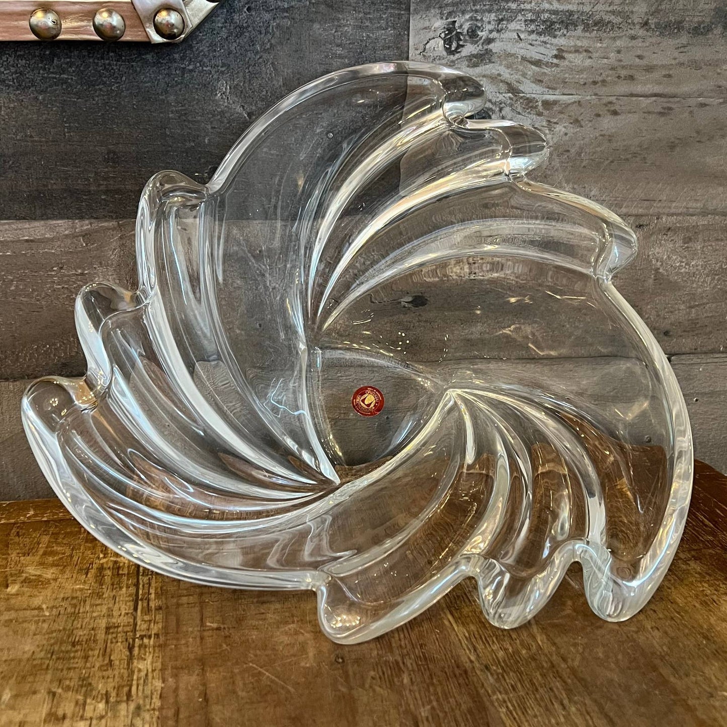 Vintage Waltherglas large art deco clear glass swirl bowl - made in Germany