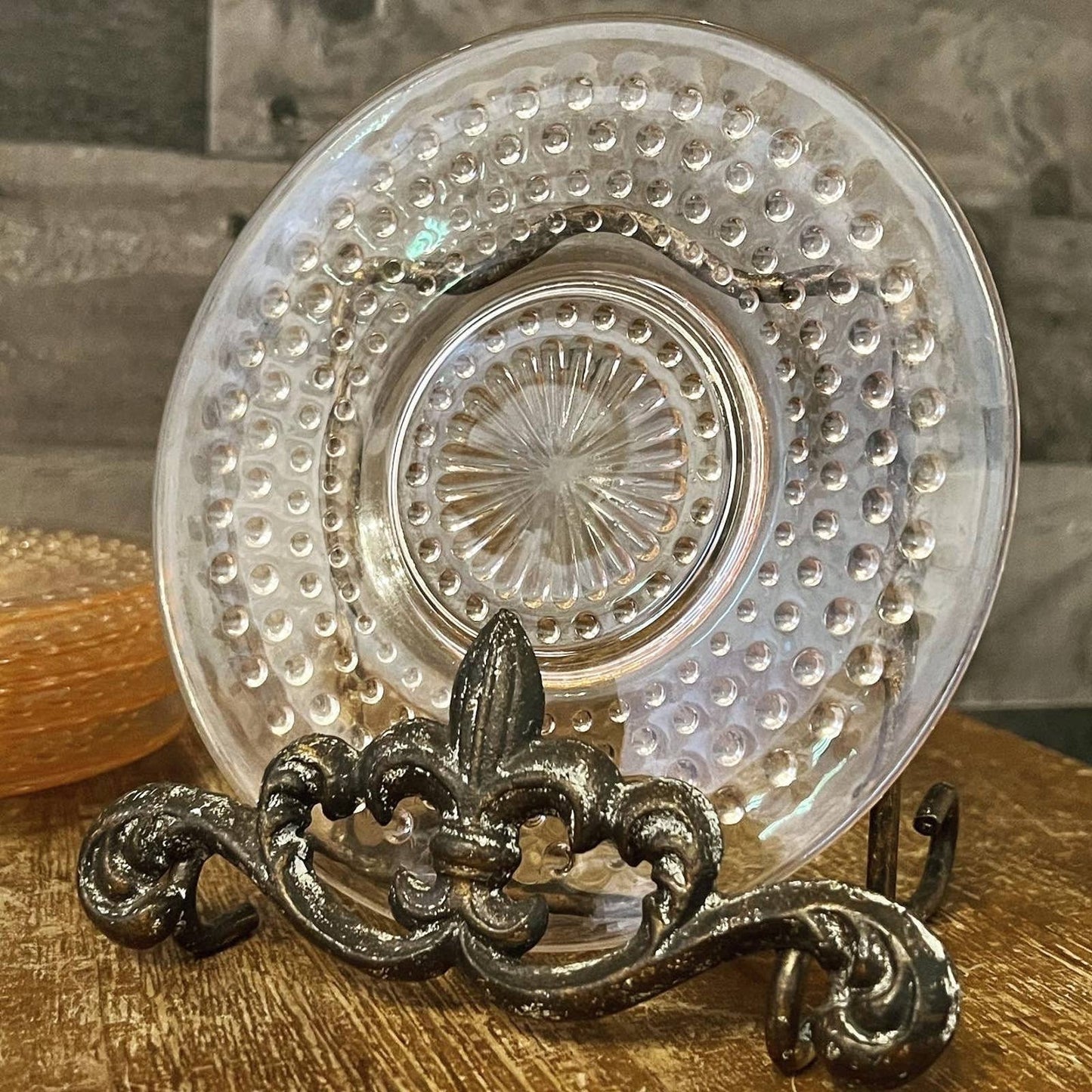 Vintage set of 6 anchor hocking pink depression glass hobnail small plates