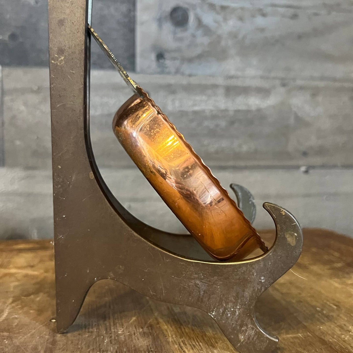 Vintage hammered copper trinket tray with brass handle