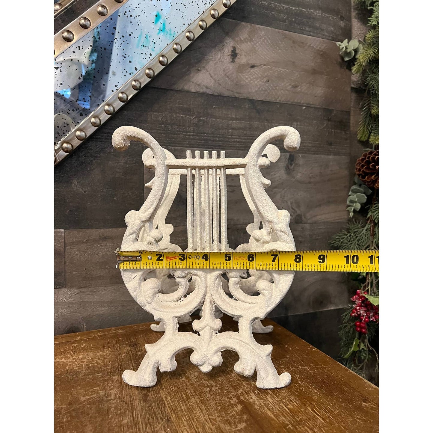 Vintage white lyre harp book stand