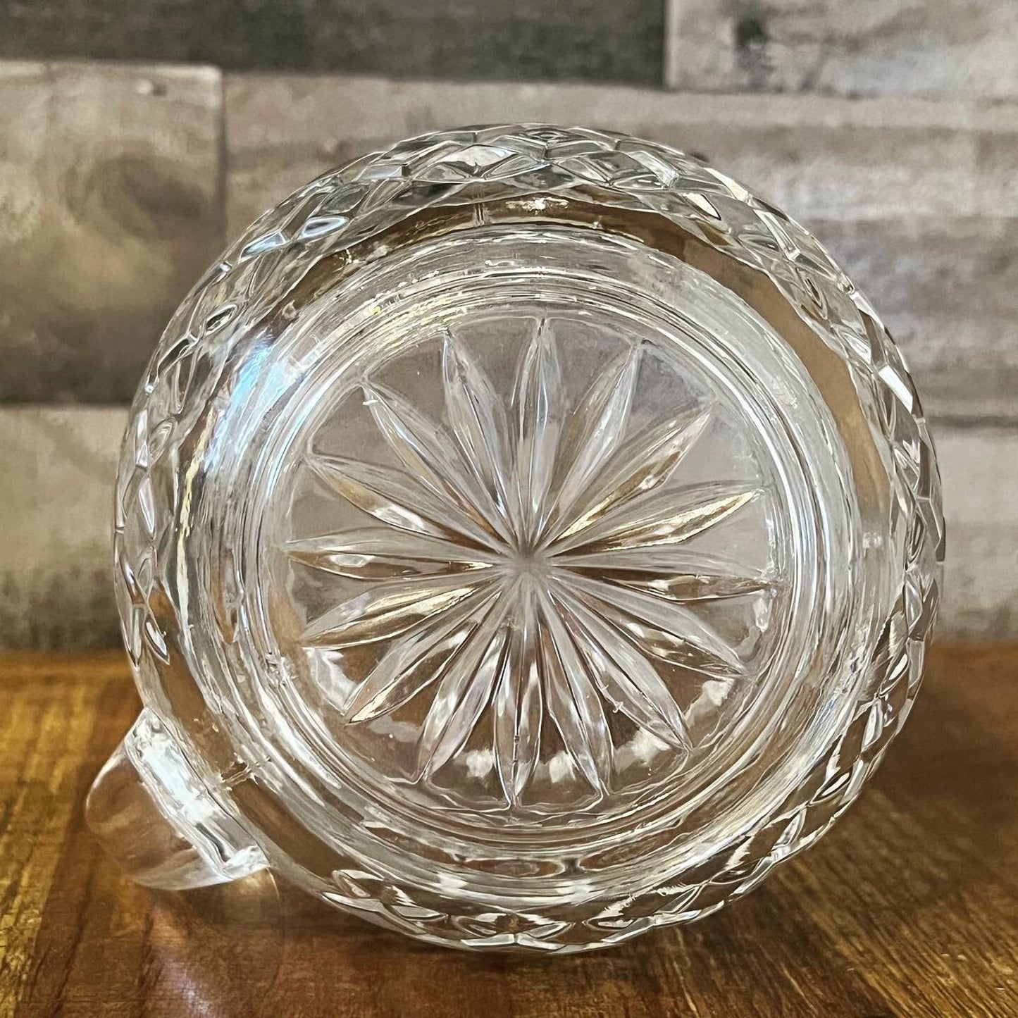 Vintage petite diamond cut heavy crystal handles pitcher - squat pitcher - martini pitcher - drink pitcher - bar pitcher - bar cart pitcher