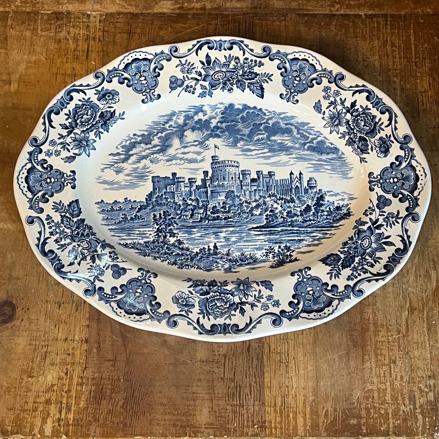 Vintage Enoch Wedgwood Windsor Castle platter - blue and white