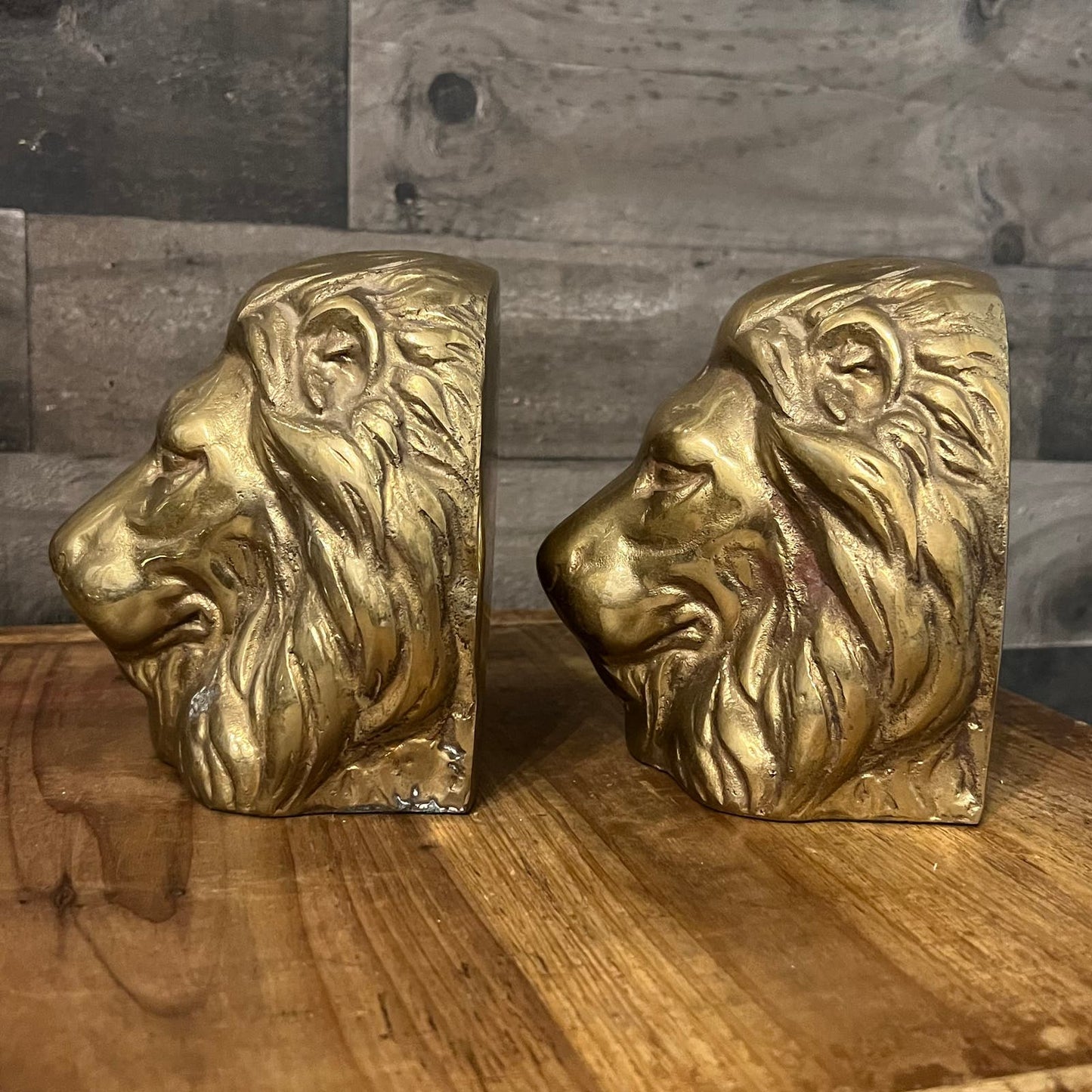 Brass Lion Head Bookends - Pair