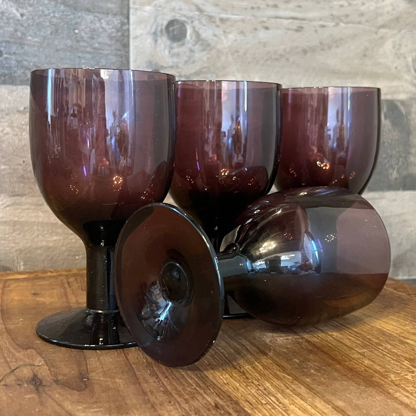 Mid Century amethyst glass thick stem wine glasses - set of 4
