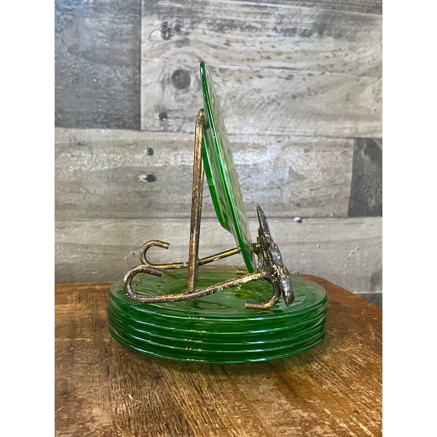 6 vintage anchor hocking 1930s optic block green glass vaseline uranium saucers