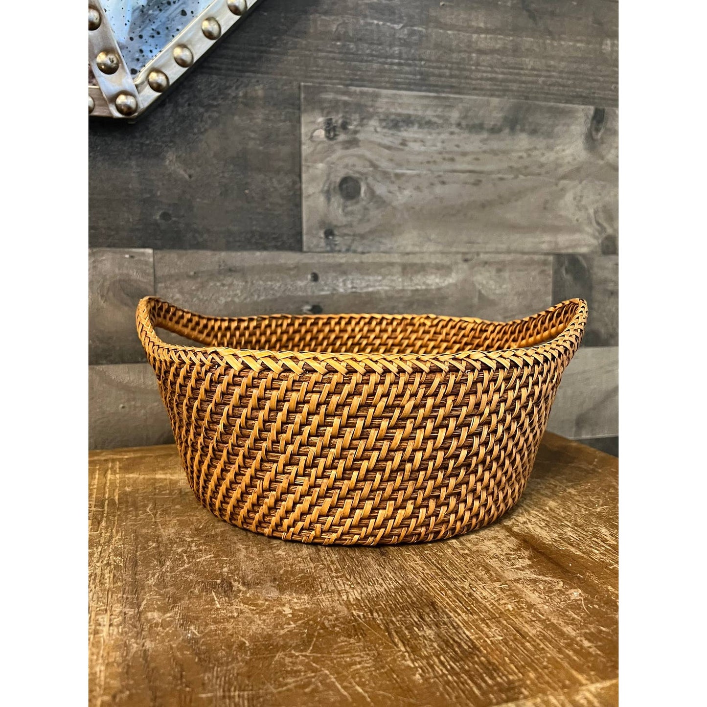 Woven rattan handled basket - bread basket - fruit basket