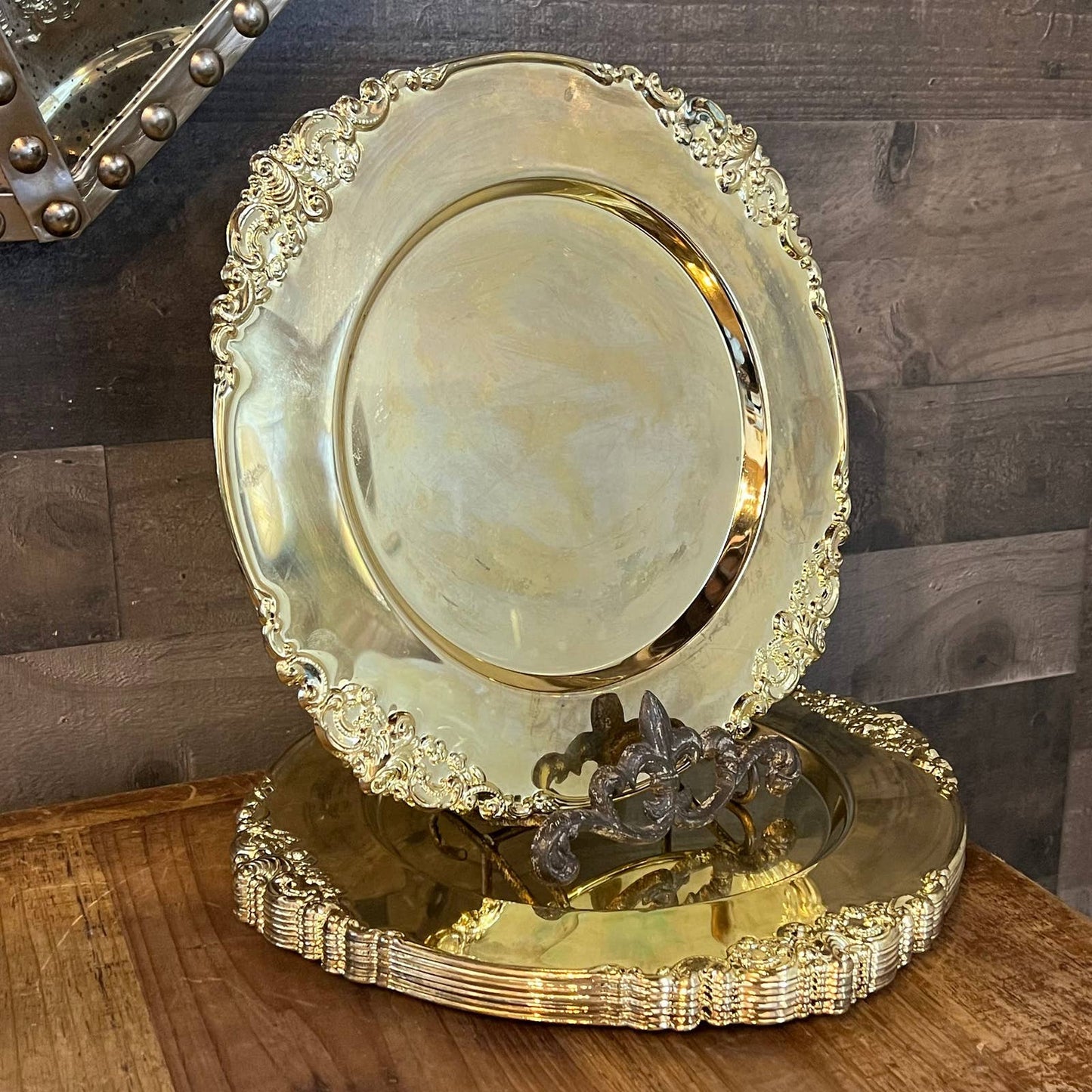 Godinger brass charger plates - set of 8 - Victorian style