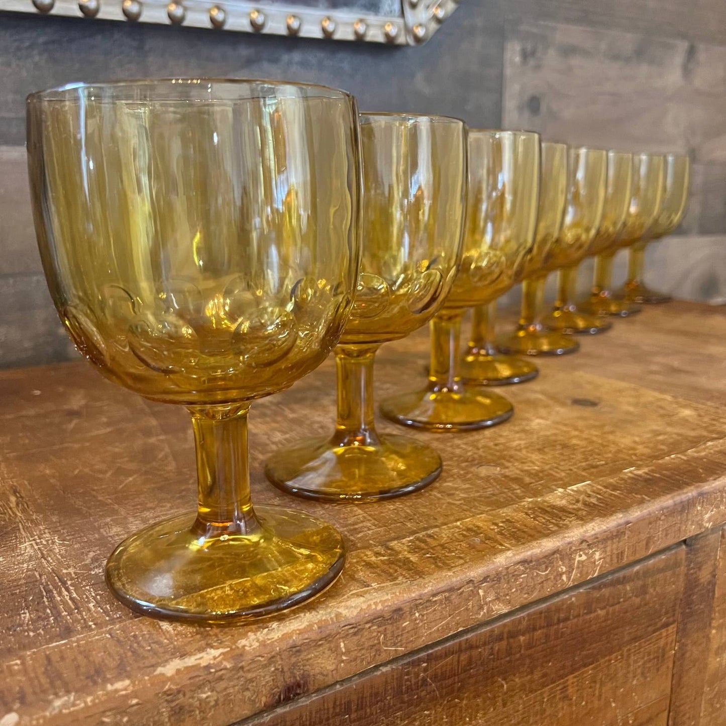 Vintage Bartlett Collins amber glass thumbprint goblets - set of 4