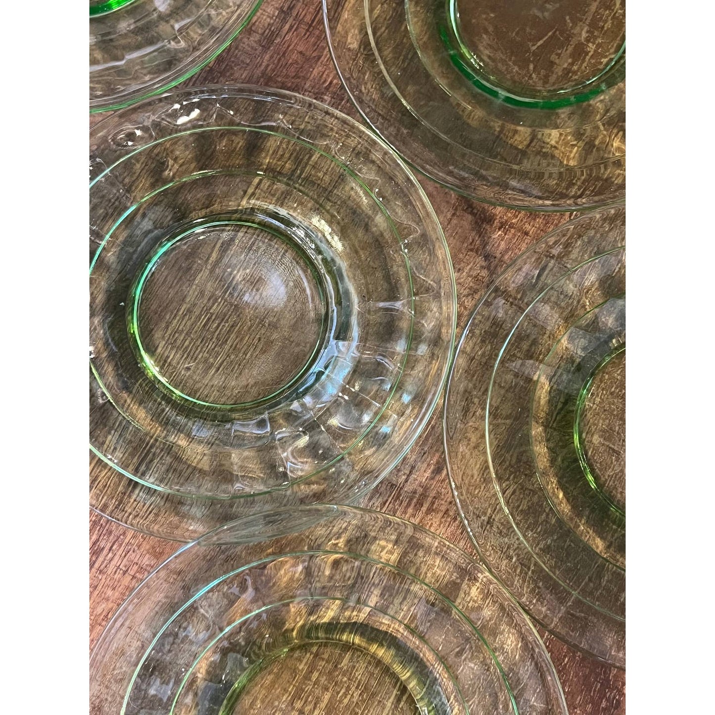 6 vintage anchor hocking 1930s optic block green glass vaseline uranium saucers