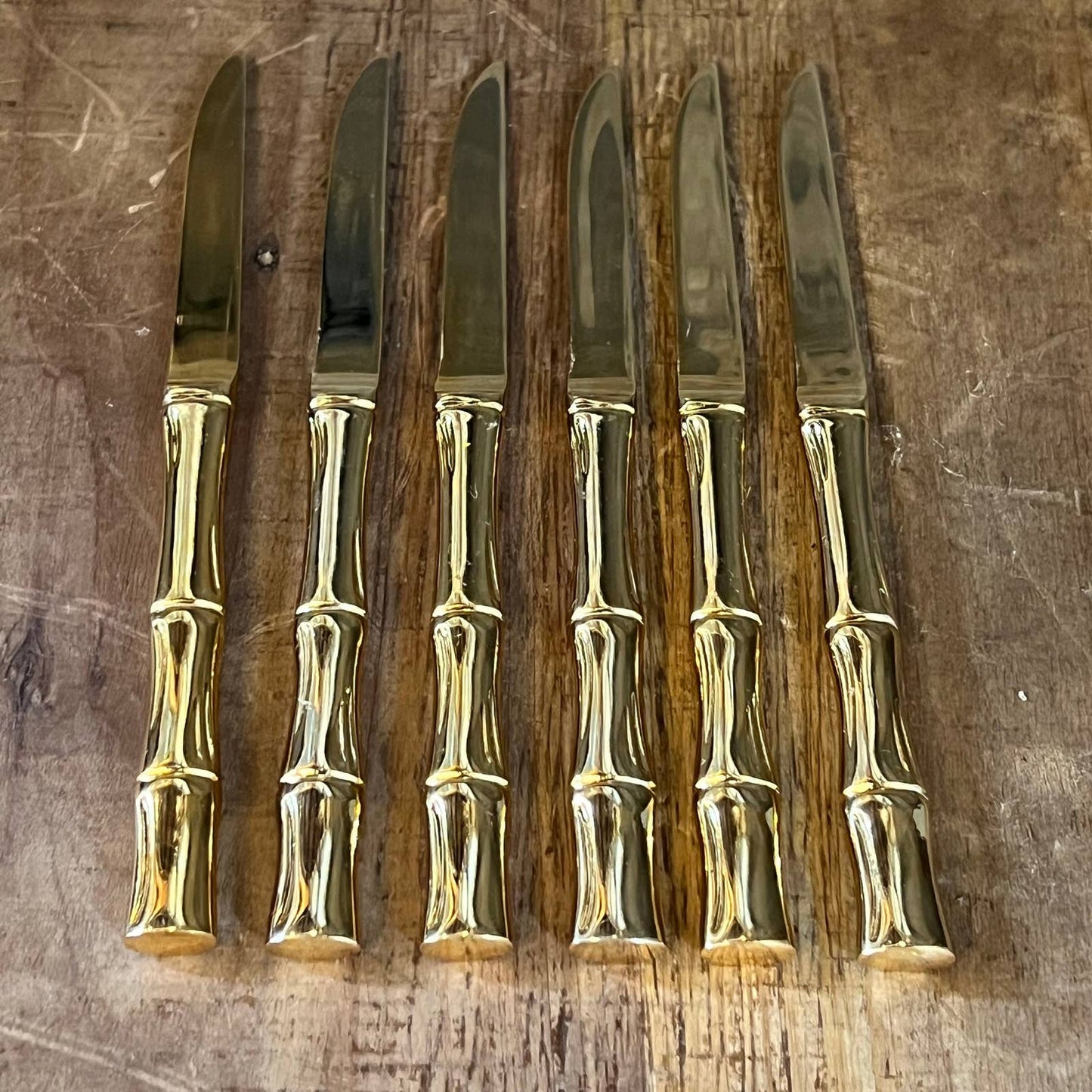 Set of 6 Towle Supreme Cutlery gold color bamboo handle knives