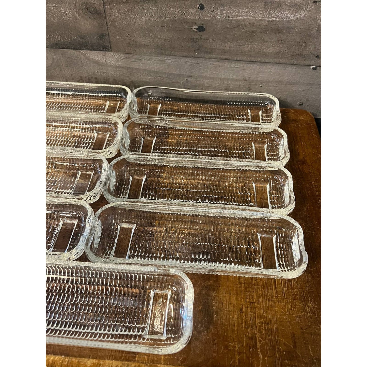 Vintage clear glass corn on the cob holders set of 9