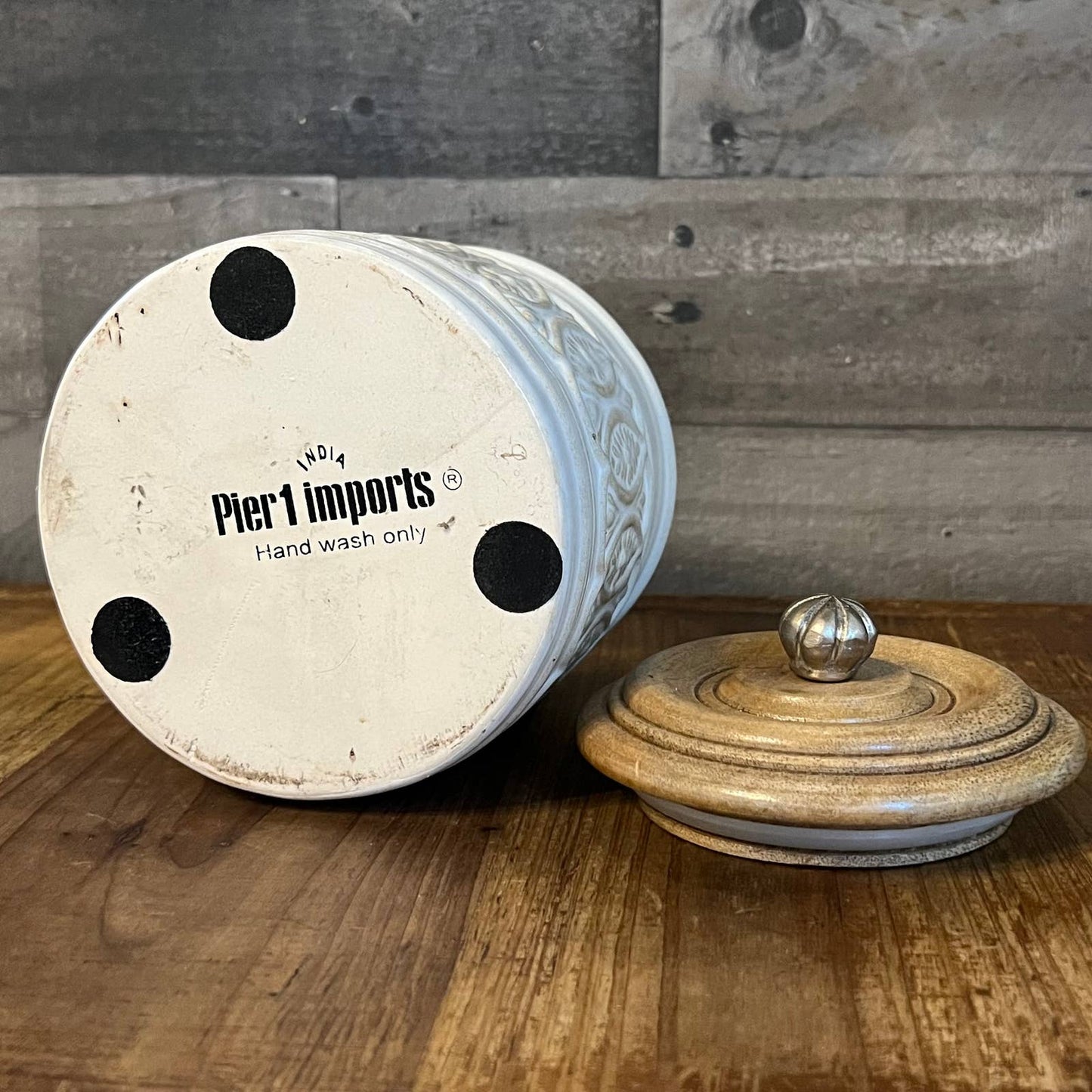 Pier 1 Imports creamy white lidded canister