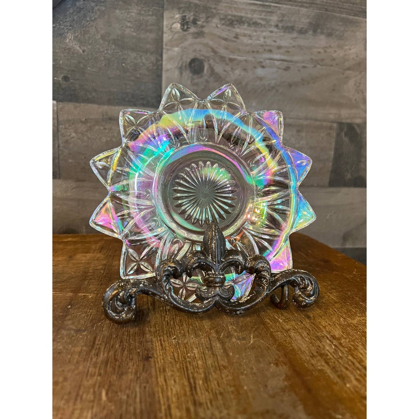 Vintage Federal iridescent petal plate - saucer - trinket dish