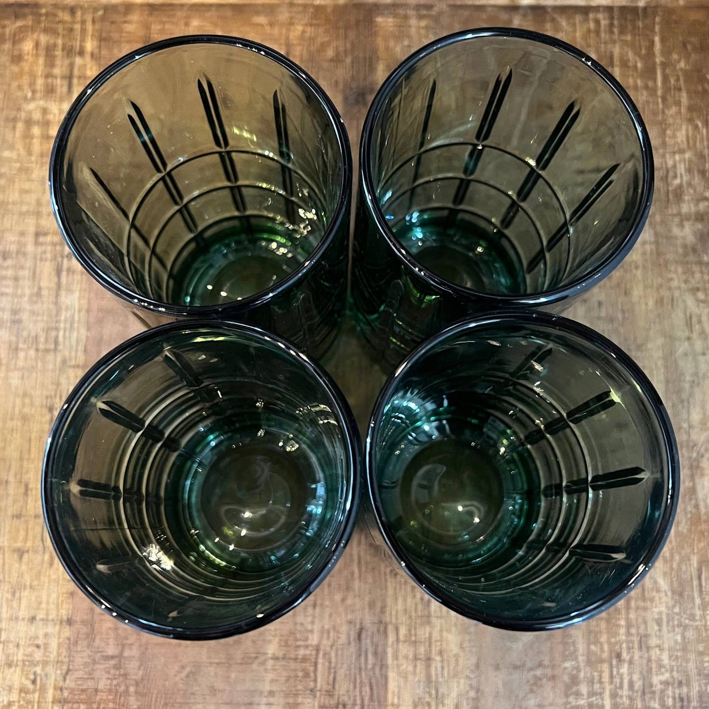 Vintage Anchor Hocking tall dark green tartan glasses - set of 4