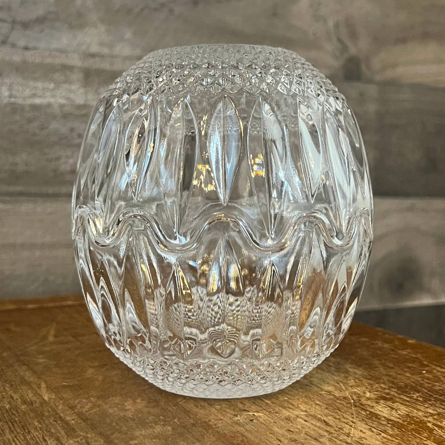 Vintage crystal sphere wavy rim trinket dish - candy dish