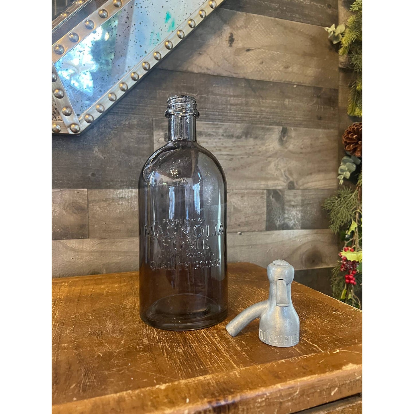 Magnolia home dark grey glass Seltzer bottle - siphon bottle