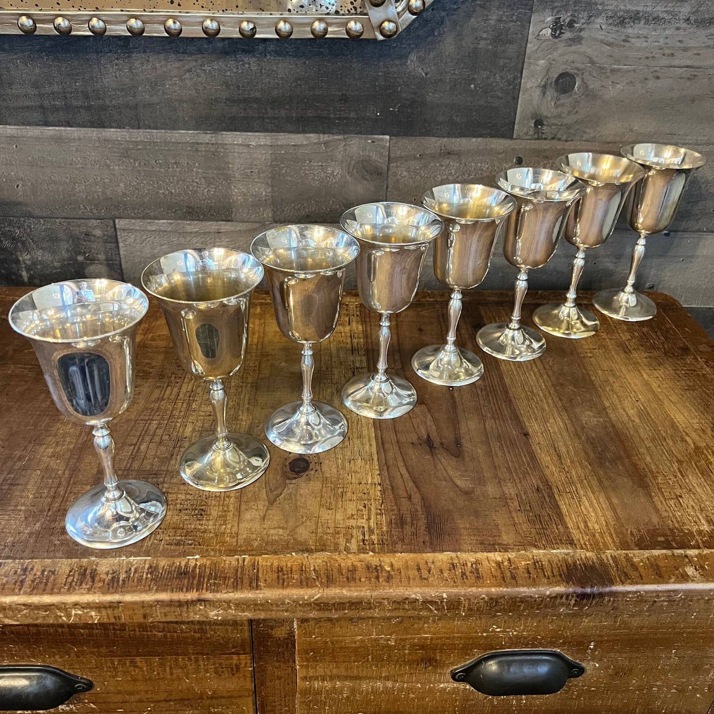 Vintage Leonard Silver Plate Goblet Glasses - set of 8