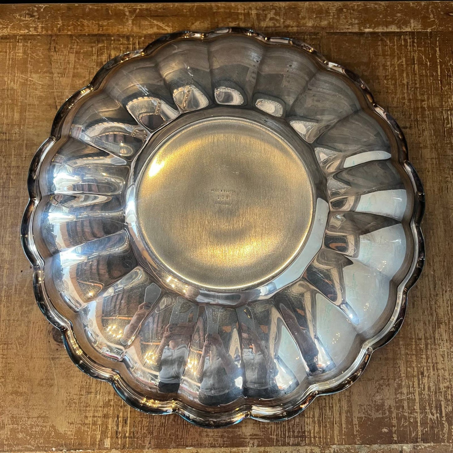 Reed & Barton vintage silverplated round scalloped tray - stamped Holiday 109