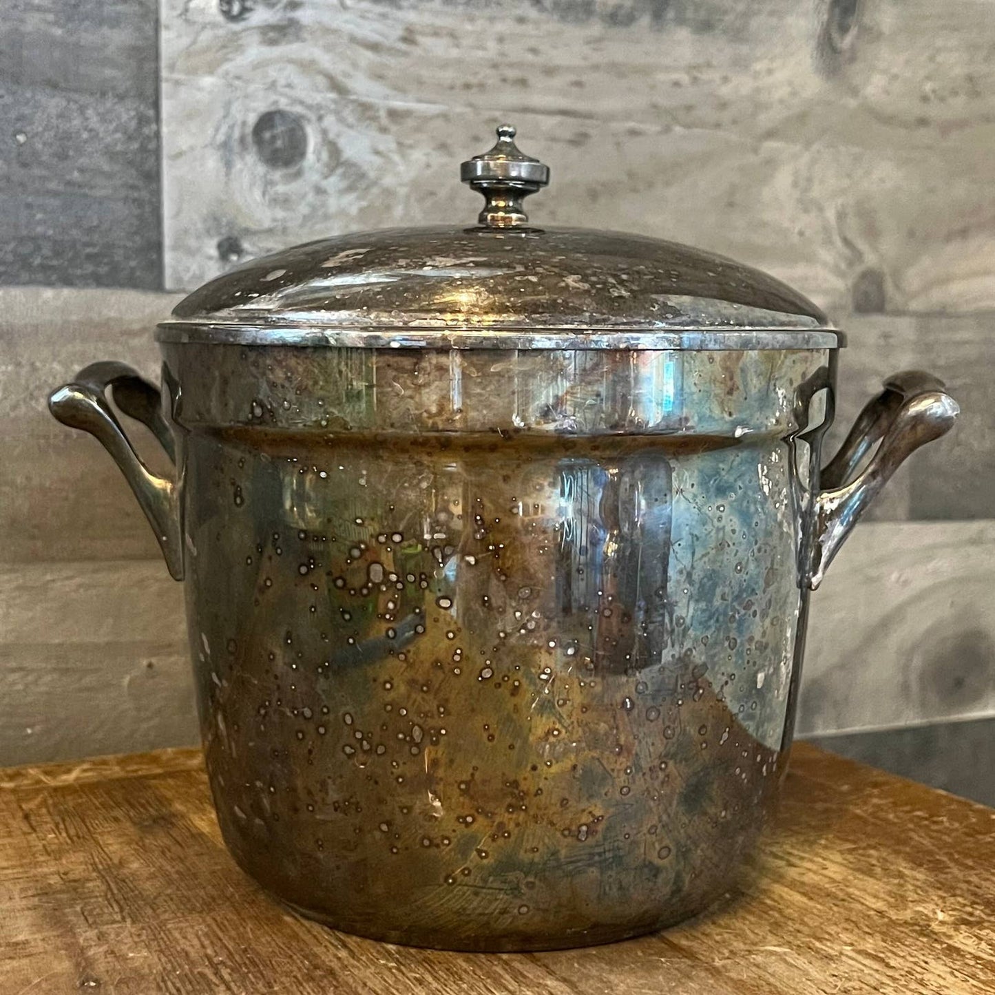 Vintage Crescent silver plated double handled ice bucket and lid