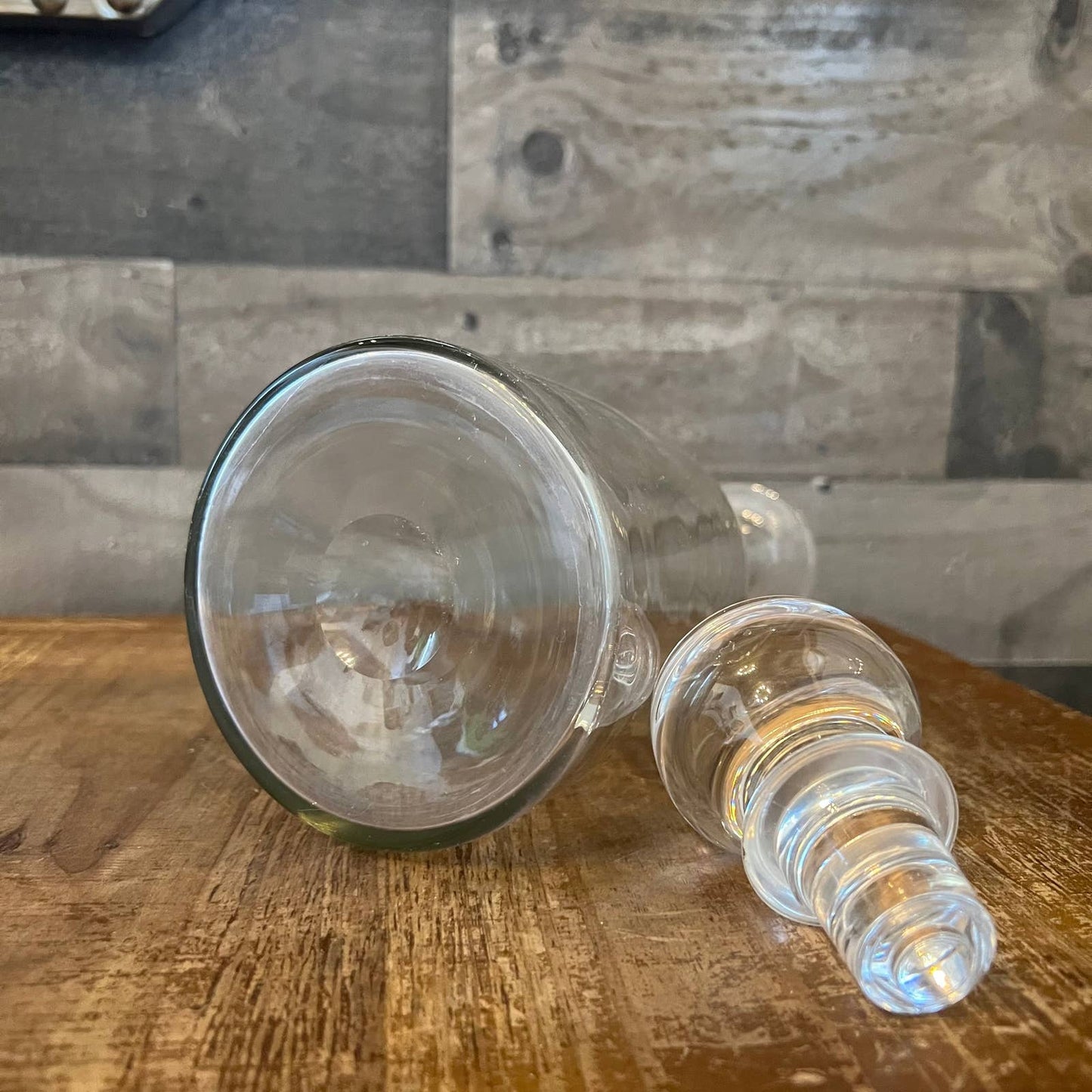 Clear glass blown decanter and stopper