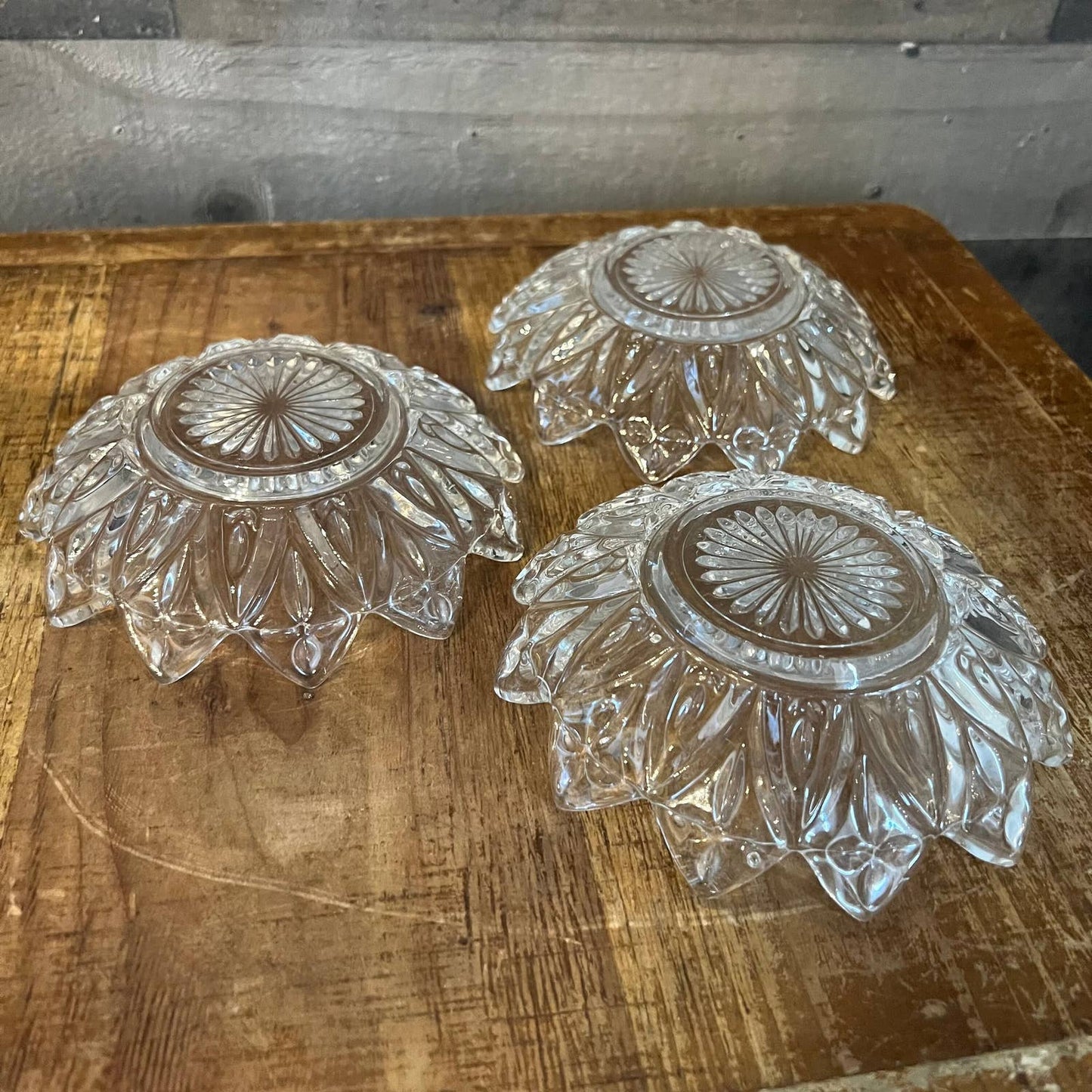 Federal clear glass petal bowls - set of 3