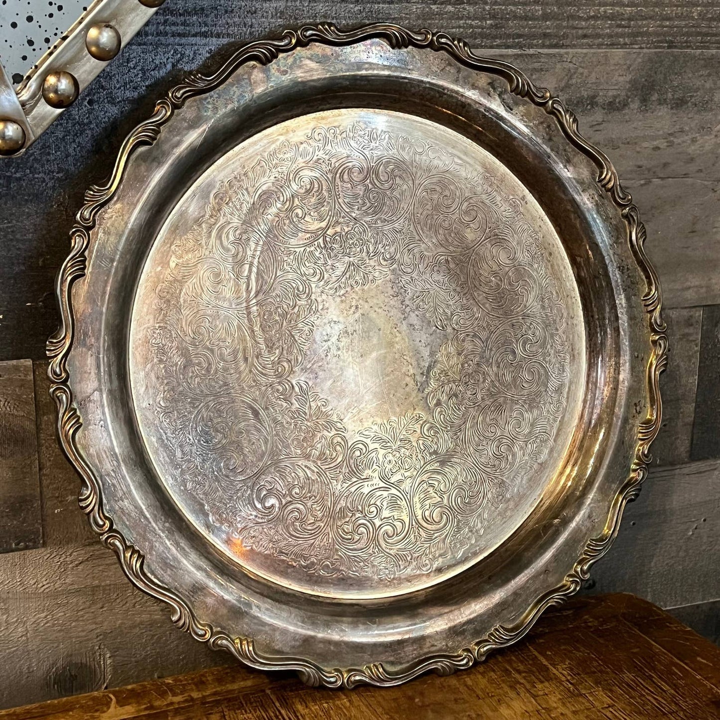 Vintage WM A Rogers round silverplated tray
