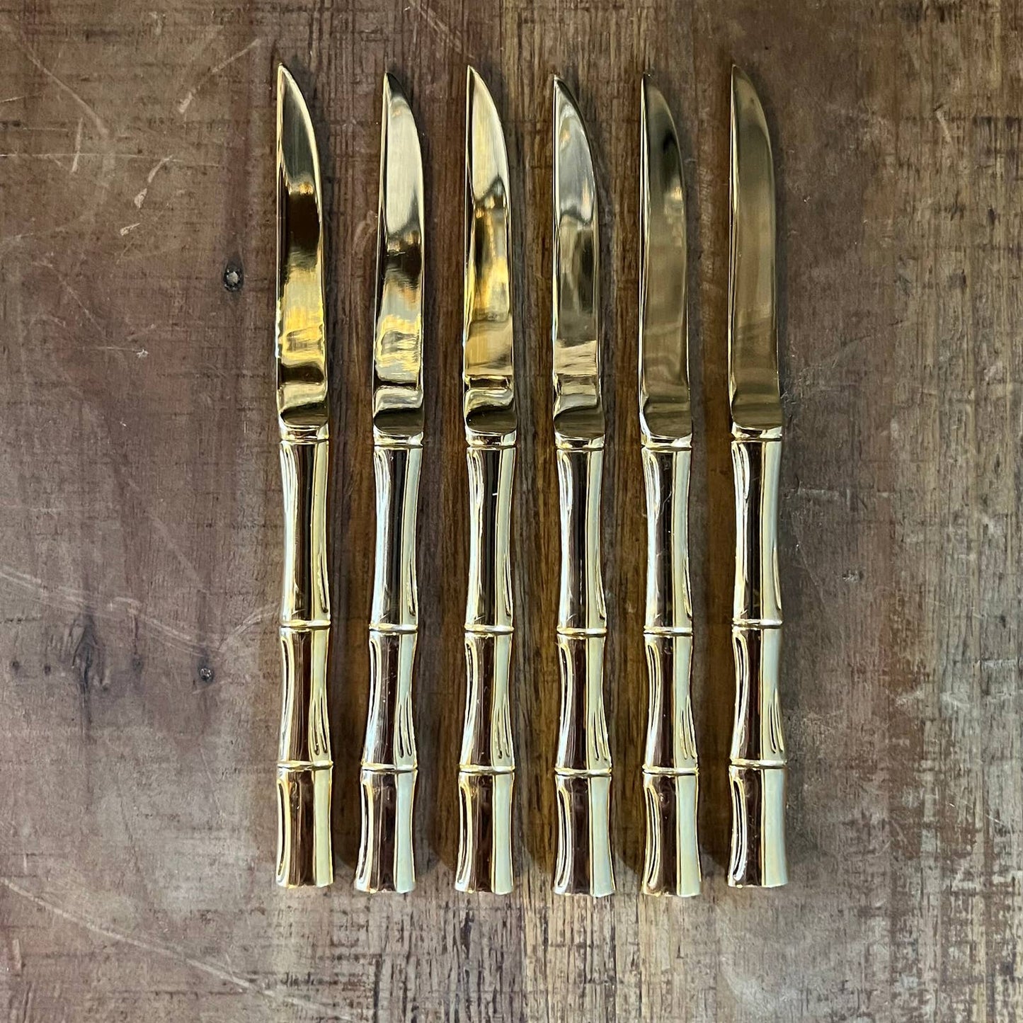 Set of 6 Towle Supreme Cutlery gold color bamboo handle knives