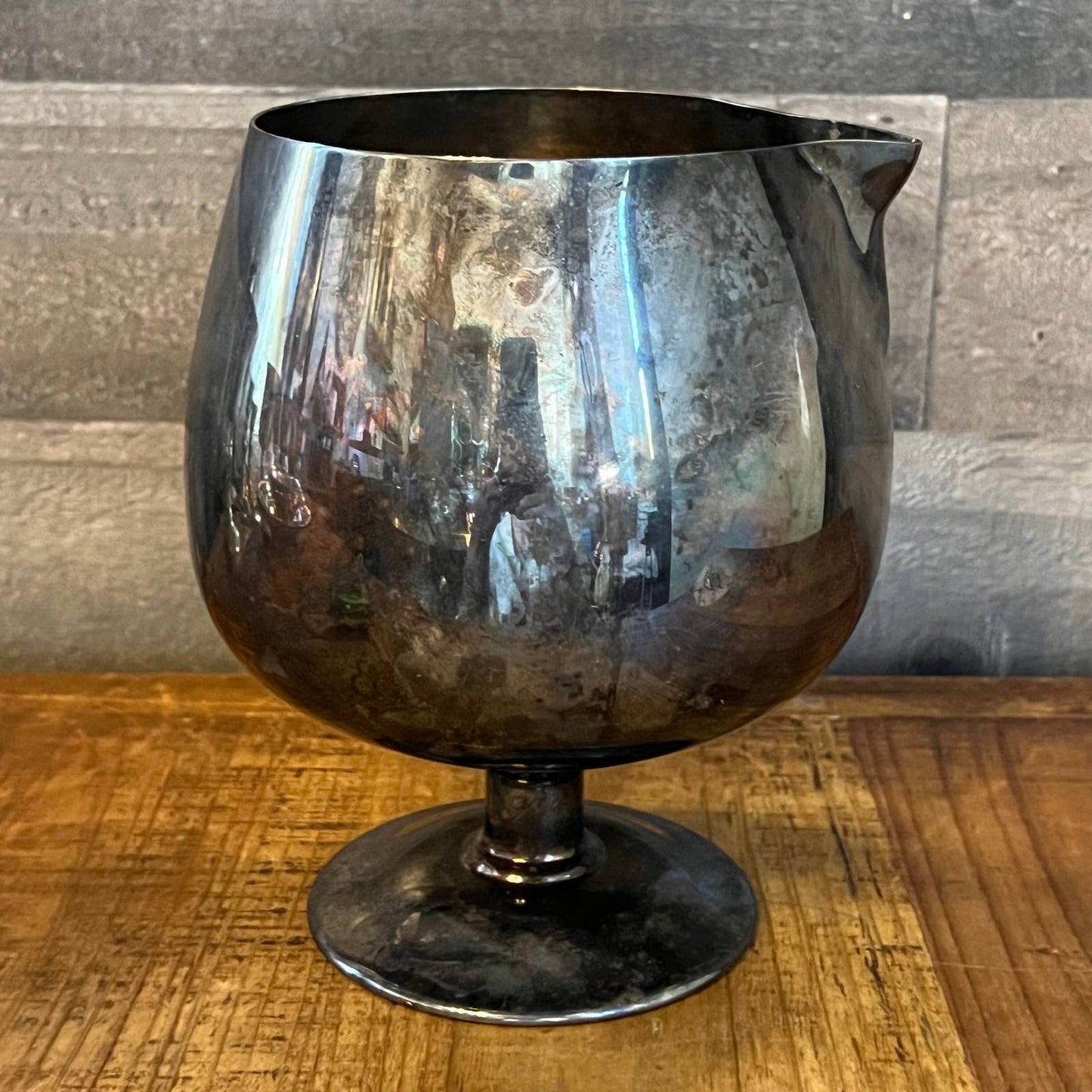 Vintage Sheridan large silver on copper brandy snifter with pour spout