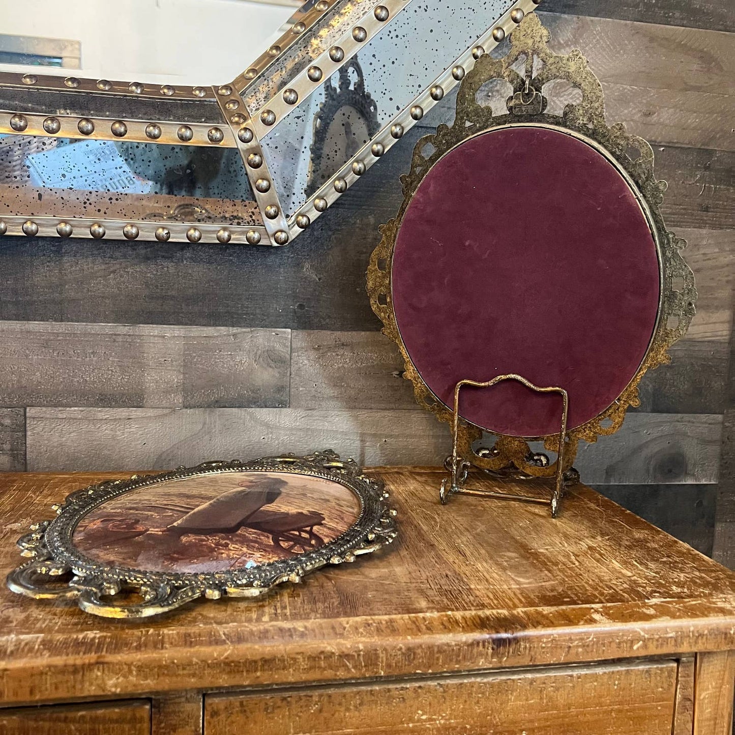 The Angelus by Jean Francois pictures - farmers pictures pair in oval Victorian frame
