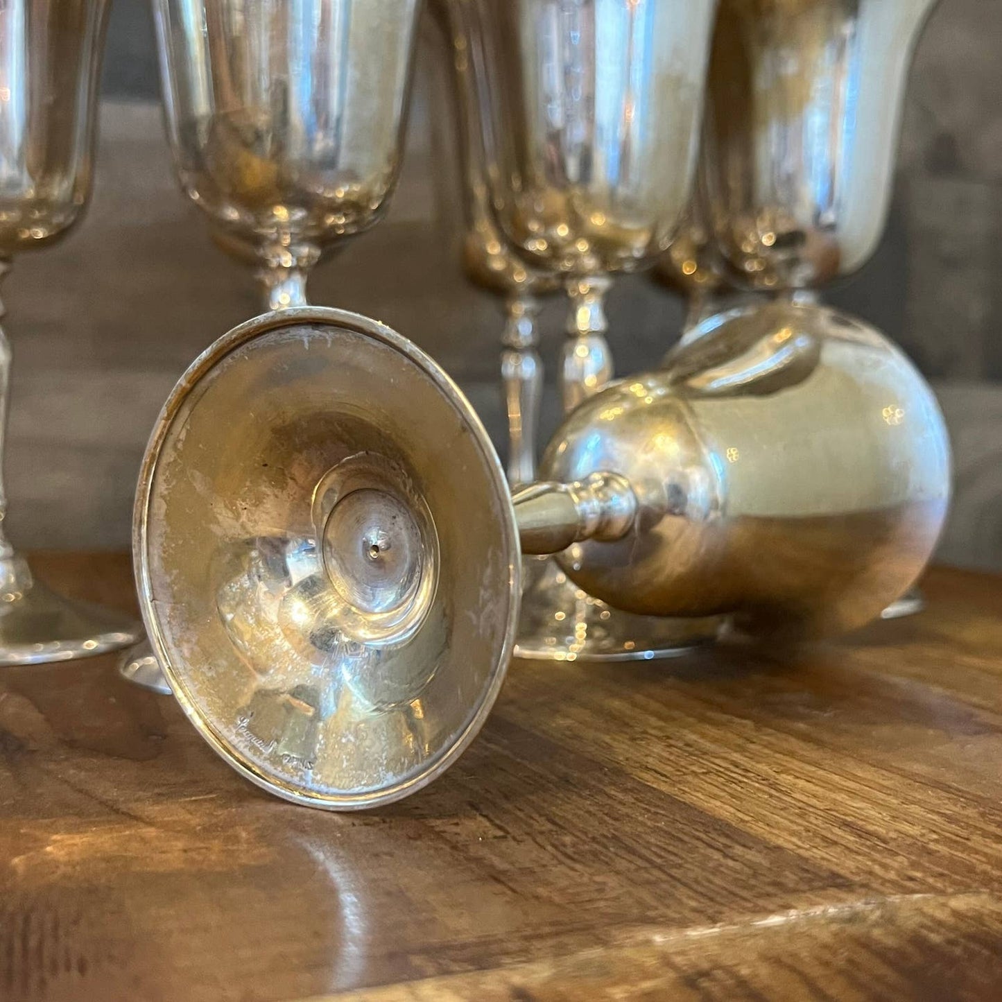 Vintage Leonard Silver Plate Goblet Glasses - set of 8